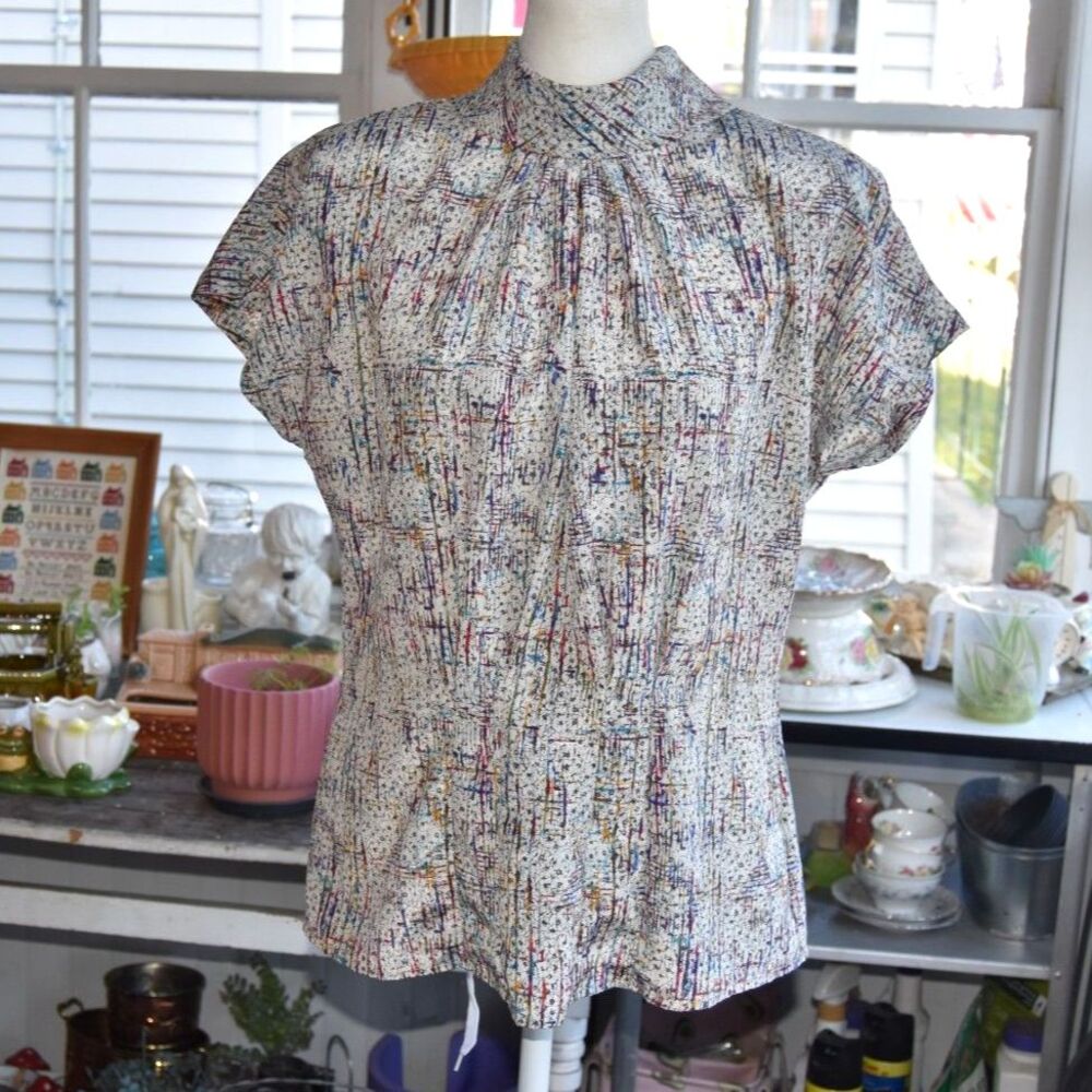 Vintage 80s Abstract Print Blouse | 40s Inspired Sonya Ratay San Andre' Top Med